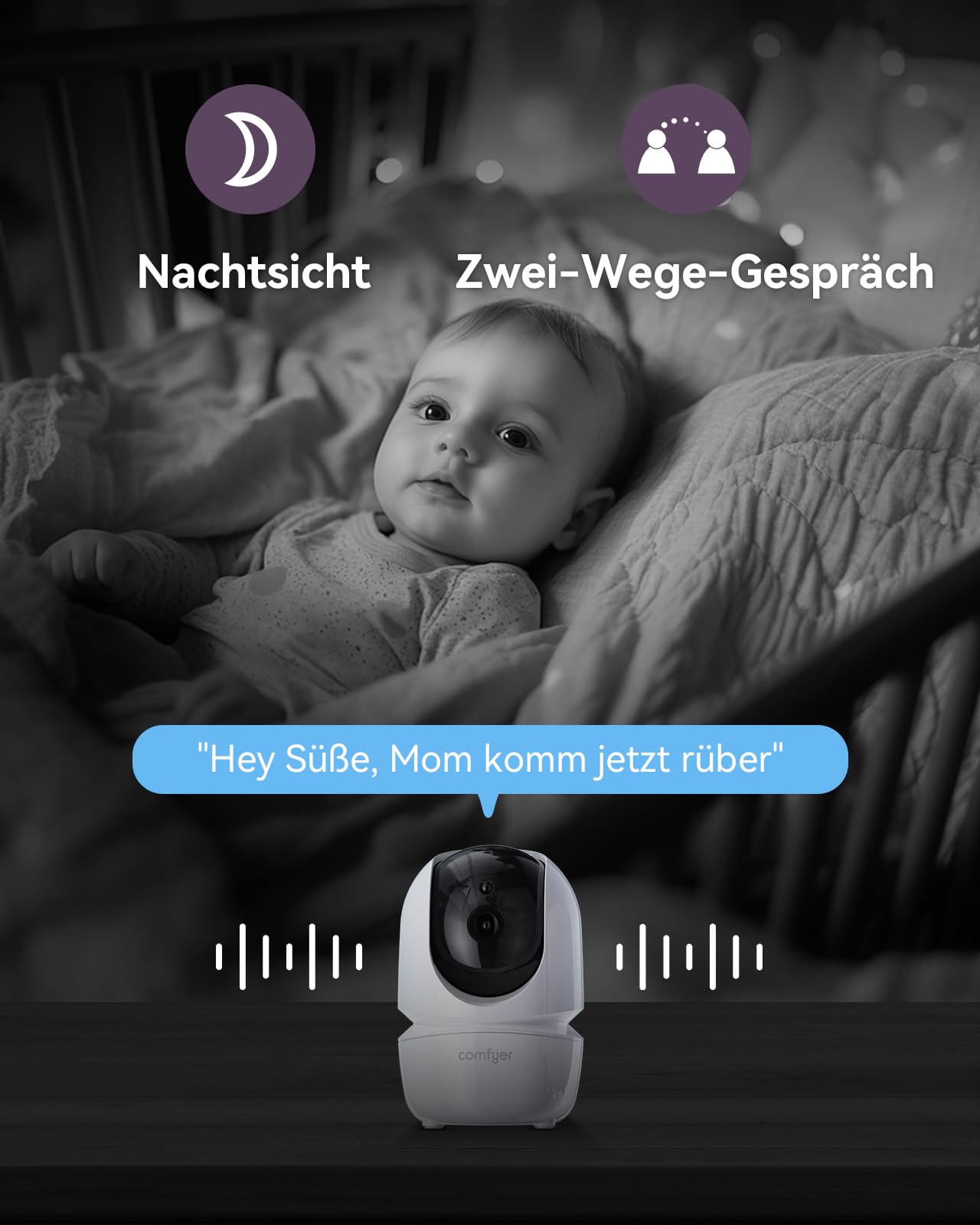 Comfyer BM01 Split-Screen Babyphone mit 2 Kameras, 7" HD 720P Video Babyphone ohne WLAN mit Halterung, IR-Nachtsicht Vox-Modus 2-Wege-Audio 6000mAh 300M Reichweite Videoüberwachungsgeräte