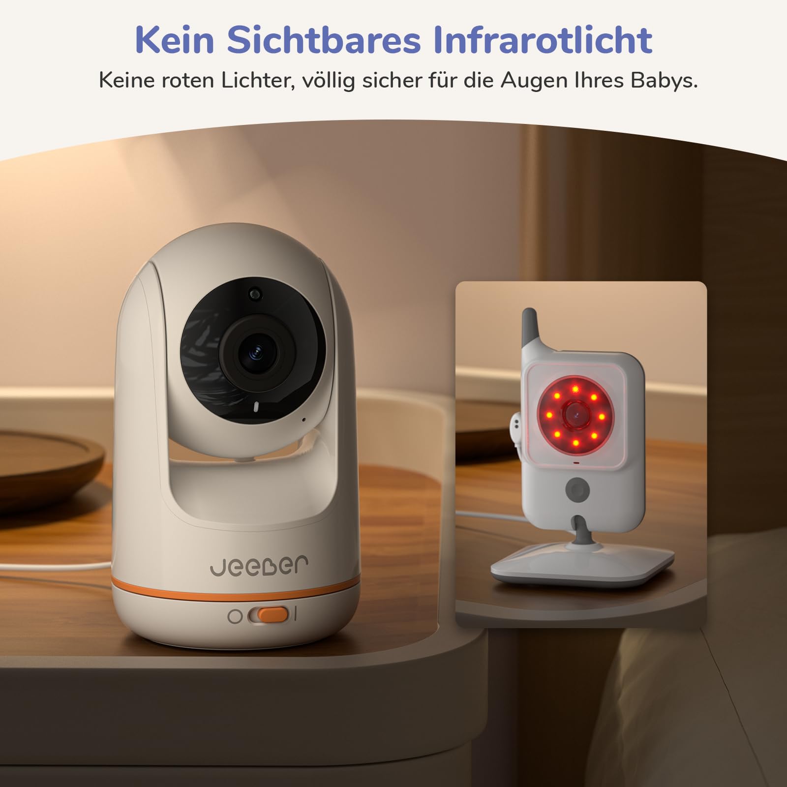 jeeber 2K/3MP Babyphone mit Kamera APP, 360°, 5" WLAN Video Babyfone, HDR-Nachtsicht, Weinen/Bewegungs/Geräusch-Erkennung, Temperaturanzeige, hohe Reichweite, Bereich alarme, ohne ABO