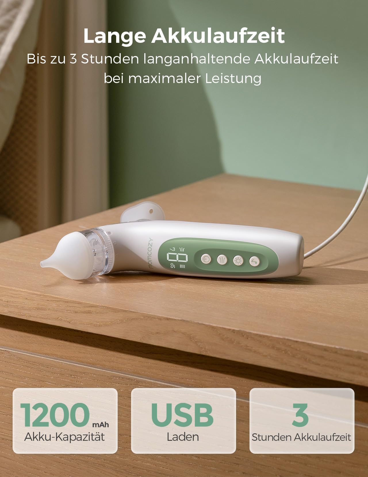 Momcozy BN007 BreezyClear Nasensauger Baby elektrisch, 2-in-1 mit Sprühfunktion, 65 kPa Saugkraft, 4 Stufen, leise & tragbar, mit Licht & Musik