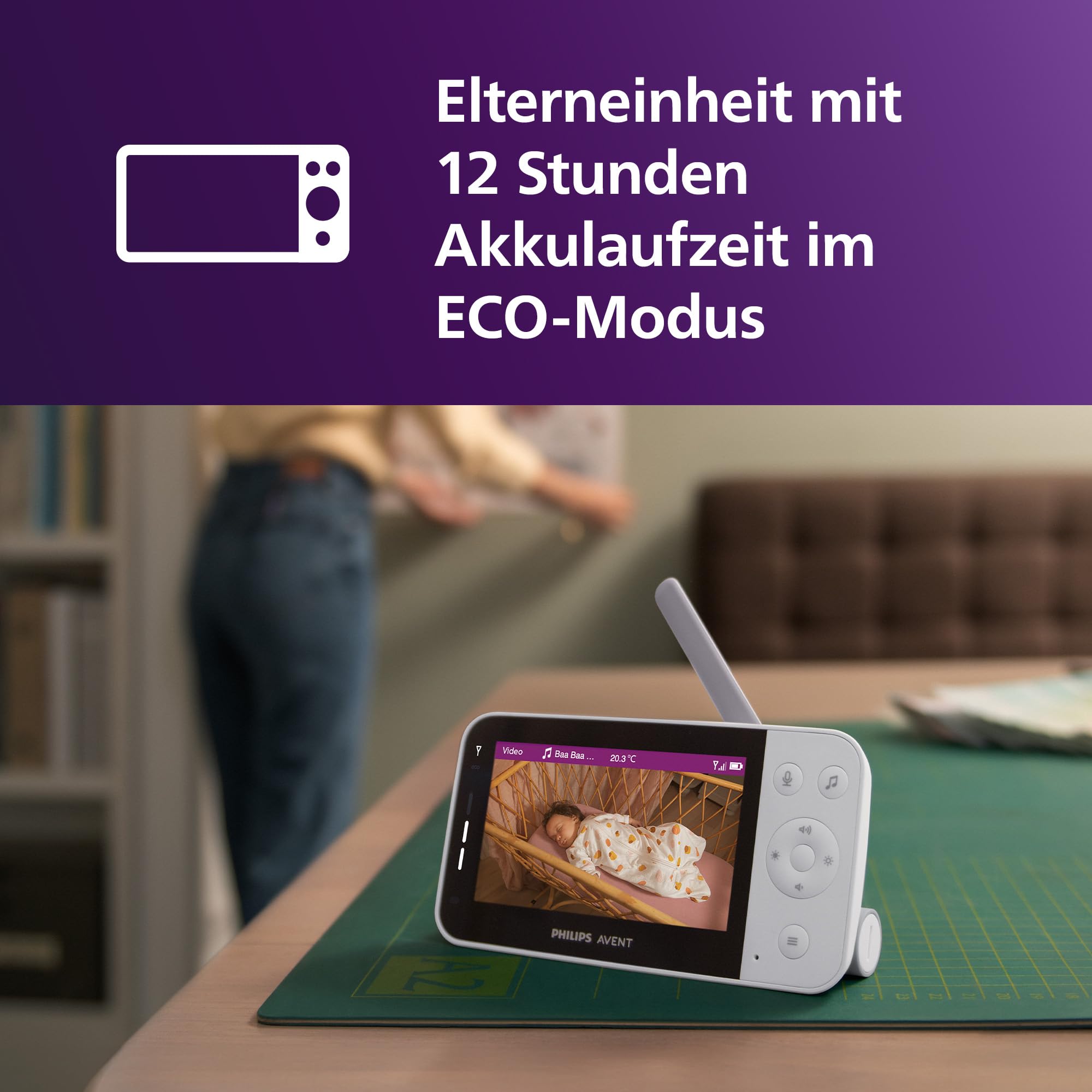 Philips AVENT Connected Babyphone mit Kamera und WLAN, hochwertiger HD-Kamera, Infrarot-Nachtsichtfunktion, Schrei-Erkennung, Gegensprechfunktion, DEKRA Zertifiziert privat und sicher, SCD951/26