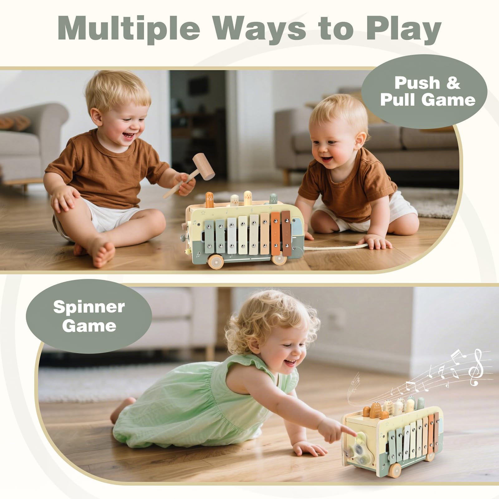 Vanplay Montessori Spielzeug ab 1 Jahr, 7 in 1 Hammerspiel Angelspiel Magnet Holzspielzeug Motorikspielzeug, Xylophon Kinder 1 Jahr, Geschenk Kinderspielzeug ab 1 2 3 Jahre Mädchen Junge