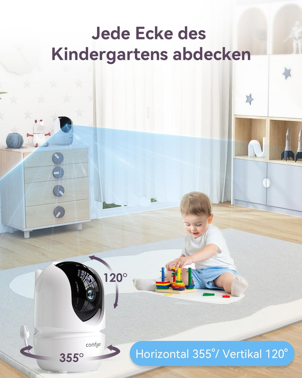 Comfyer BM01 Split-Screen Babyphone mit 2 Kameras, 7" HD 720P Video Babyphone ohne WLAN mit Halterung, IR-Nachtsicht Vox-Modus 2-Wege-Audio 6000mAh 300M Reichweite Videoüberwachungsgeräte