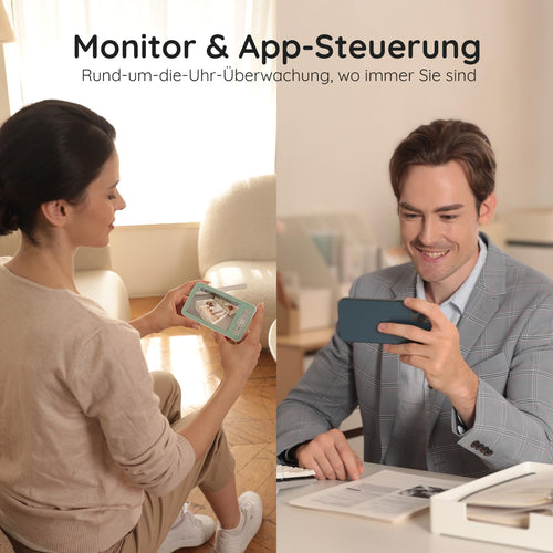 BOIFUN 2K WLAN Babyphone mit Kamera, App und 5 Zoll Bildschirmsteuerung, Nachtlicht, IR Nachtsicht, 360° Kamera, Handy, Weinen/Bewegungs/Geräuscherkennung, Bewegungsverfolgung, Temp&Feuchteerfassung