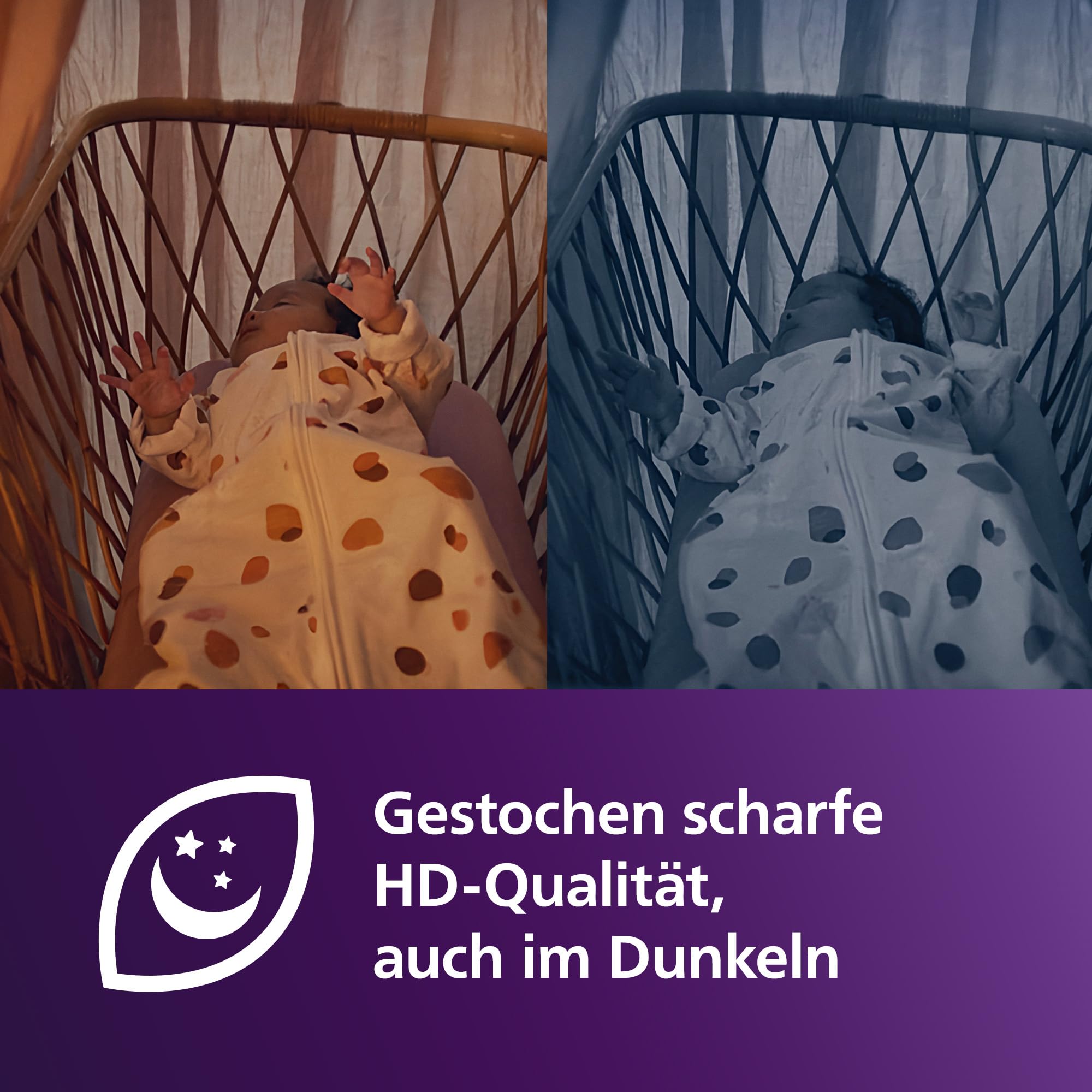 Philips AVENT Connected Babyphone mit Kamera und WLAN, hochwertiger HD-Kamera, Infrarot-Nachtsichtfunktion, Schrei-Erkennung, Gegensprechfunktion, DEKRA Zertifiziert privat und sicher, SCD951/26