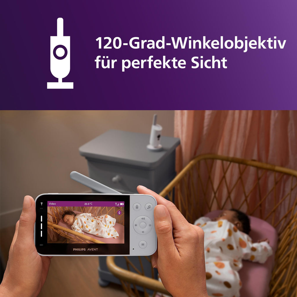 Philips AVENT Connected Babyphone mit Kamera und WLAN, hochwertiger HD-Kamera, Infrarot-Nachtsichtfunktion, Schrei-Erkennung, Gegensprechfunktion, DEKRA Zertifiziert privat und sicher, SCD951/26