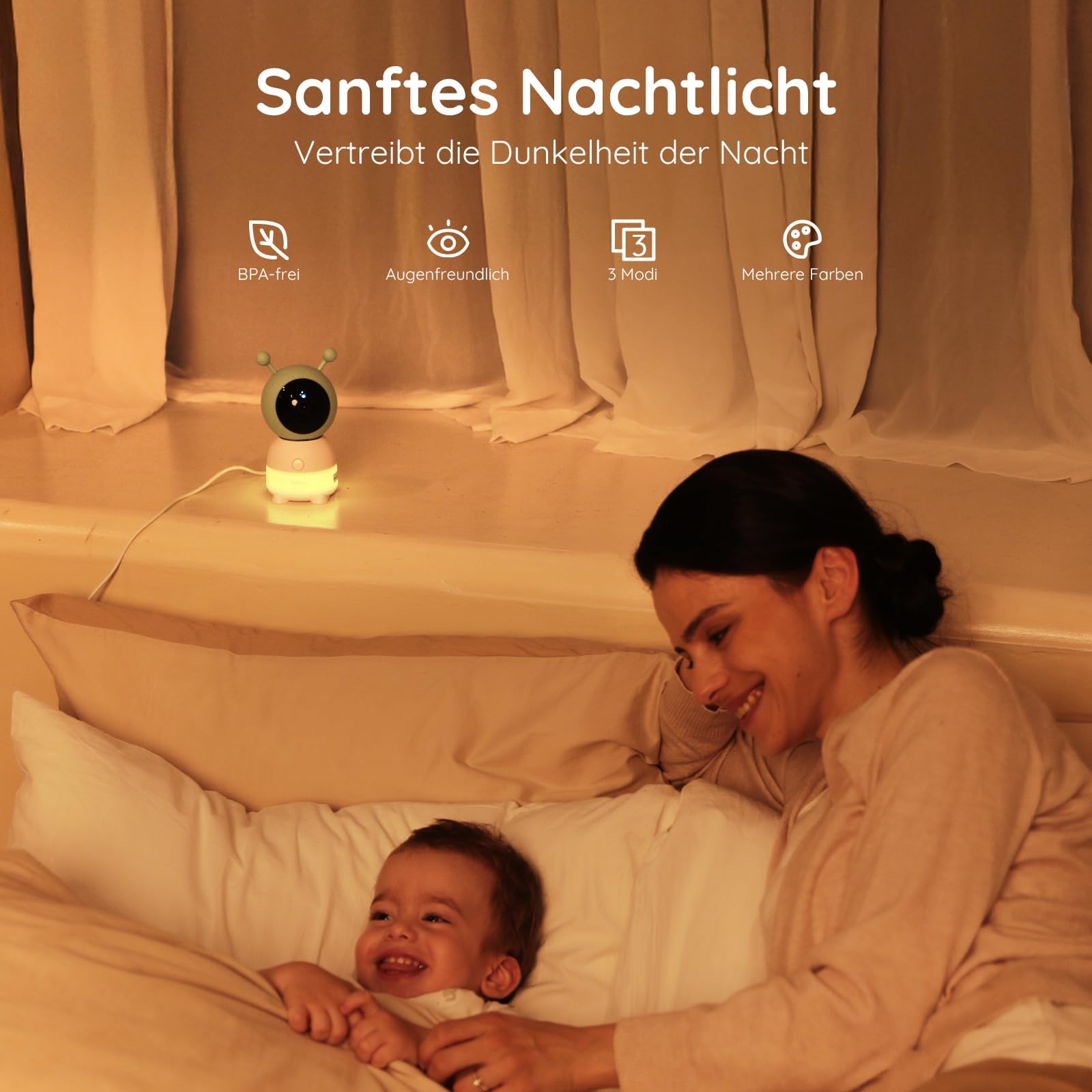 BOIFUN 2K WLAN Babyphone mit Kamera, App und 5 Zoll Bildschirmsteuerung, Nachtlicht, IR Nachtsicht, 360° Kamera, Handy, Weinen/Bewegungs/Geräuscherkennung, Bewegungsverfolgung, Temp&Feuchteerfassung