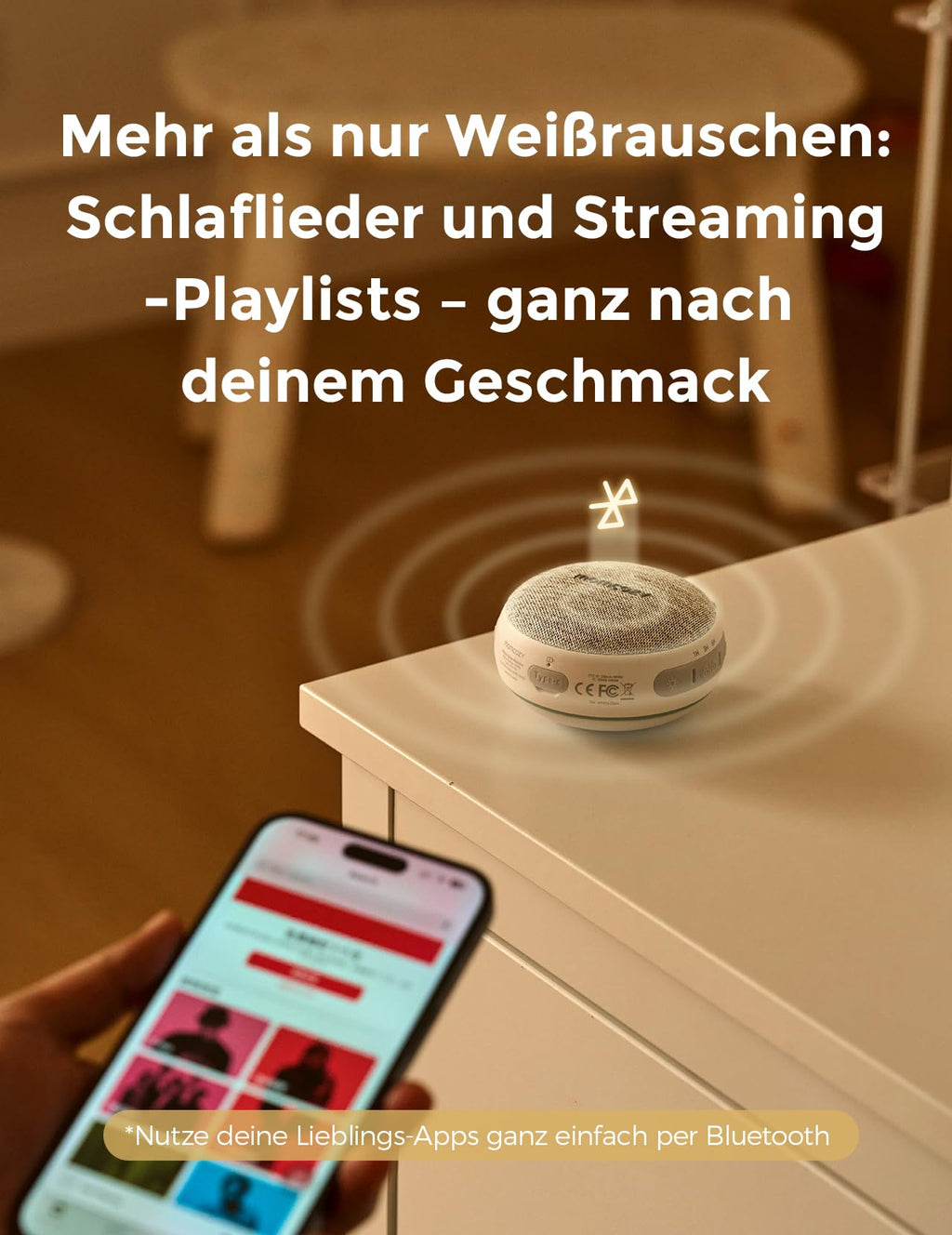 Momcozy Tragbare Baby Soundmaschine mit Nachtlicht – Weißes Rauschen Gerät für Neugeborene, 20 Beruhigende Klänge, Wiederaufladbare Weißes-Rauschen-Therapie und Bluetooth-Lautsprecher