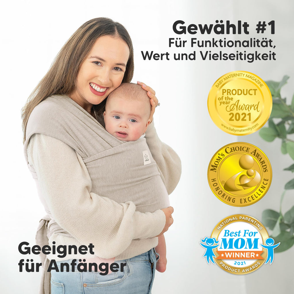 KeaBabies Babytrage Ab Geburt - Atmungsaktive Babytragetücher, Babytrage Neugeborene Ab Geburt, Babytuch Tragetuch Baby Neugeborene, Kleinkind Handfreie Baby Carrier (Stone Gray)