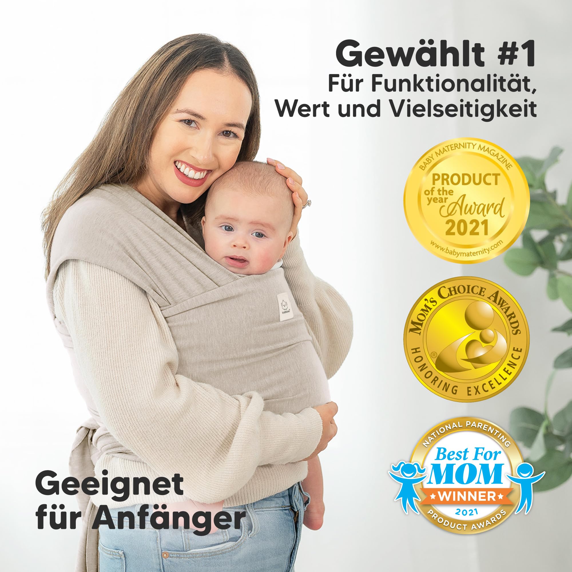 KeaBabies Babytrage Ab Geburt - Atmungsaktive Babytragetücher, Babytrage Neugeborene Ab Geburt, Babytuch Tragetuch Baby Neugeborene, Kleinkind Handfreie Baby Carrier (Stone Gray)