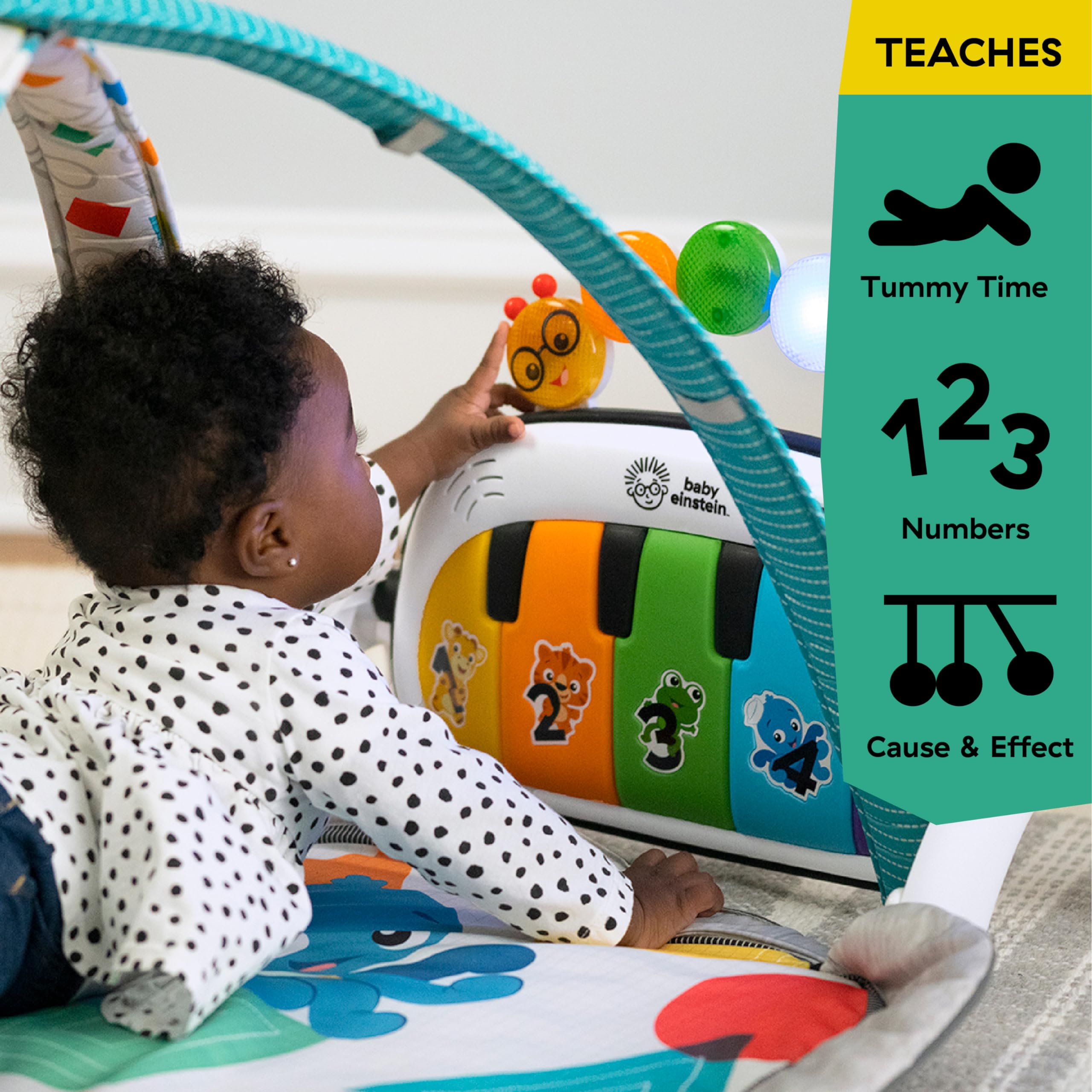 Baby Einstein, 4 in 1 Kickin' Tunes Spieldecke mit 70+ Geräuschen, 25+ Minuten Musik, Erlebnisdecke mit Klavier und Lichtern, Spielmatte mit Spielbogen abnehmbarem Babyspielzeug, ab der Geburt