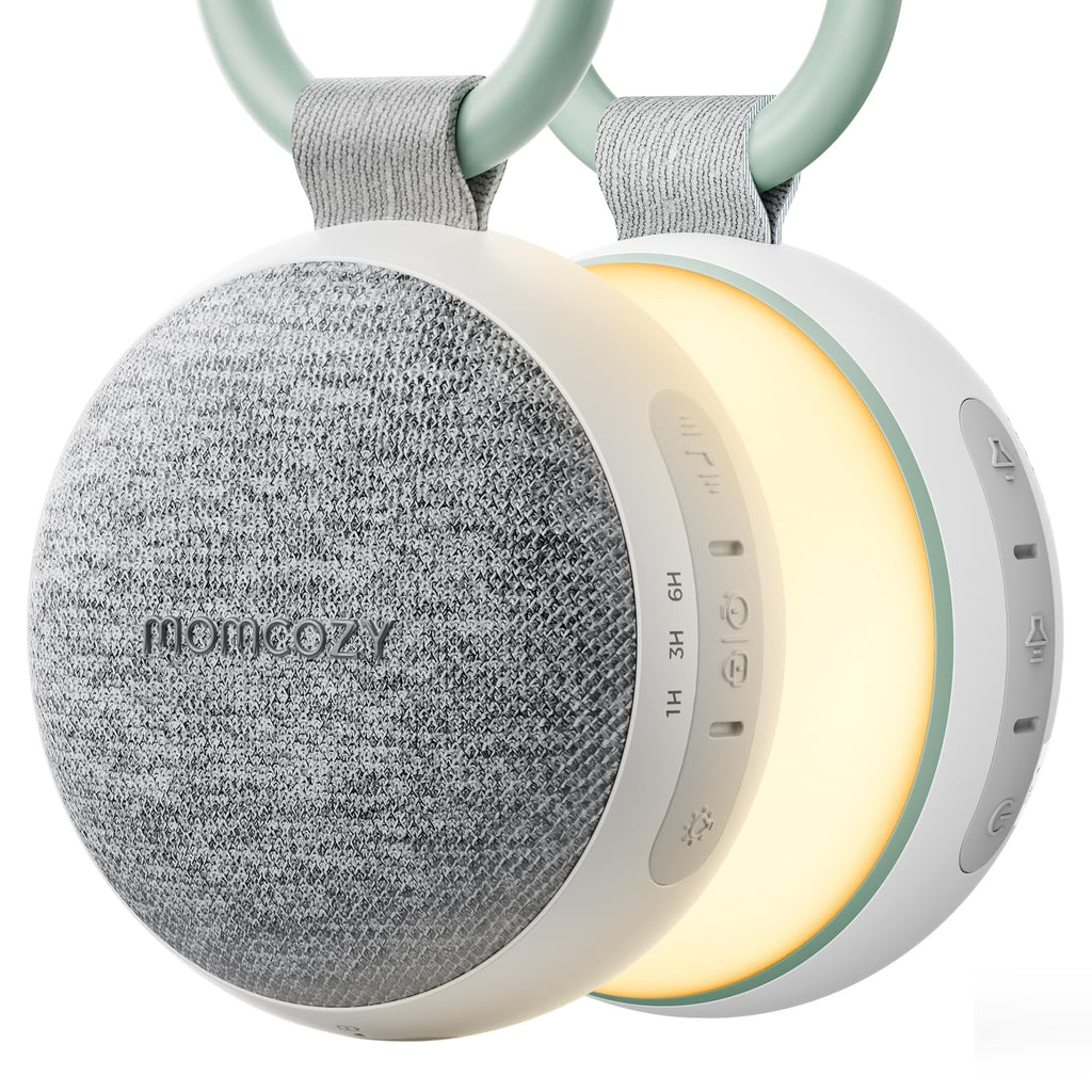 Momcozy Tragbare Baby Soundmaschine mit Nachtlicht – Weißes Rauschen Gerät für Neugeborene, 20 Beruhigende Klänge, Wiederaufladbare Weißes-Rauschen-Therapie und Bluetooth-Lautsprecher