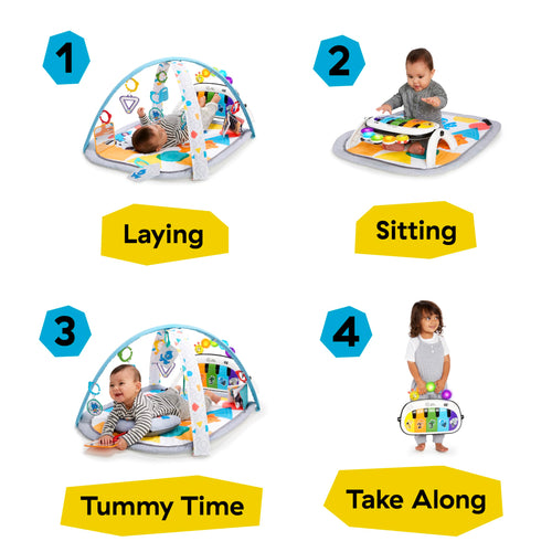 Baby Einstein, 4 in 1 Kickin' Tunes Spieldecke mit 70+ Geräuschen, 25+ Minuten Musik, Erlebnisdecke mit Klavier und Lichtern, Spielmatte mit Spielbogen abnehmbarem Babyspielzeug, ab der Geburt